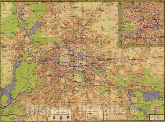 Historic Map : Europe, Berlin Transit Map 1938 Railroad Catography , Vintage Wall Art