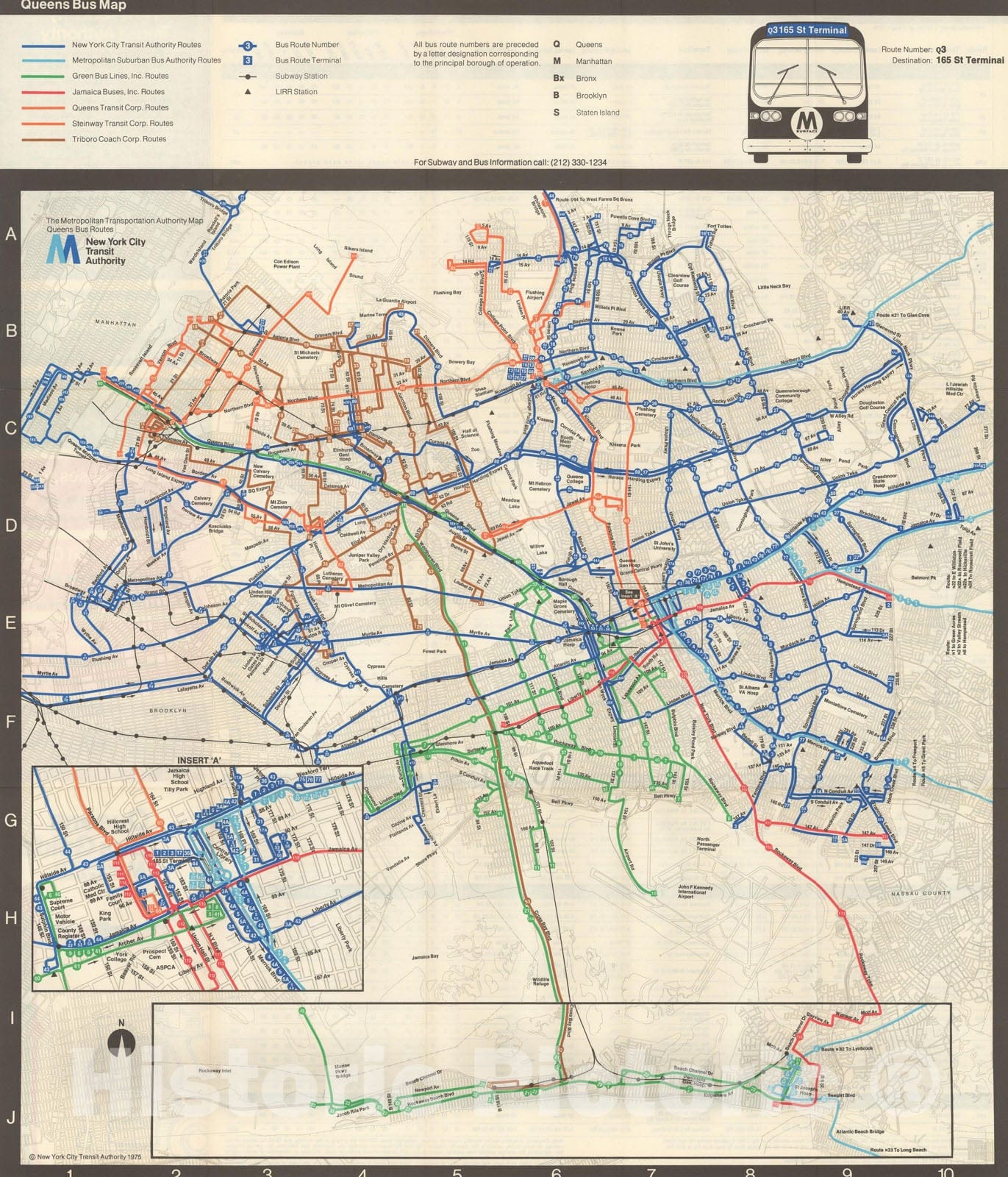 Historic Map : New York City Transit Maps, Queens Bus Map 1975 Railroad Catography , Vintage Wall Art