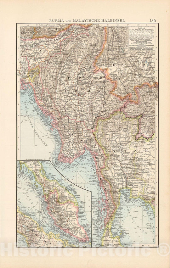 Historic Map : Malaysia & Burma & Myanmar & Thailand 1899 , Andrees Allgemeiner Handatlas , Vintage Wall Art