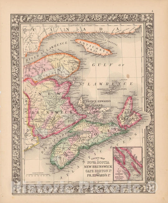 Historic Map : New Brunswick & Nova Scotia & Prince Edward Island 1864 , New General (World) Atlas , Vintage Wall Art