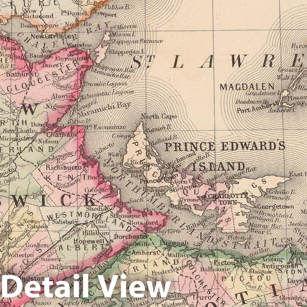 Historic Map : New Brunswick & Nova Scotia & Prince Edward Island 1864 , New General (World) Atlas , Vintage Wall Art