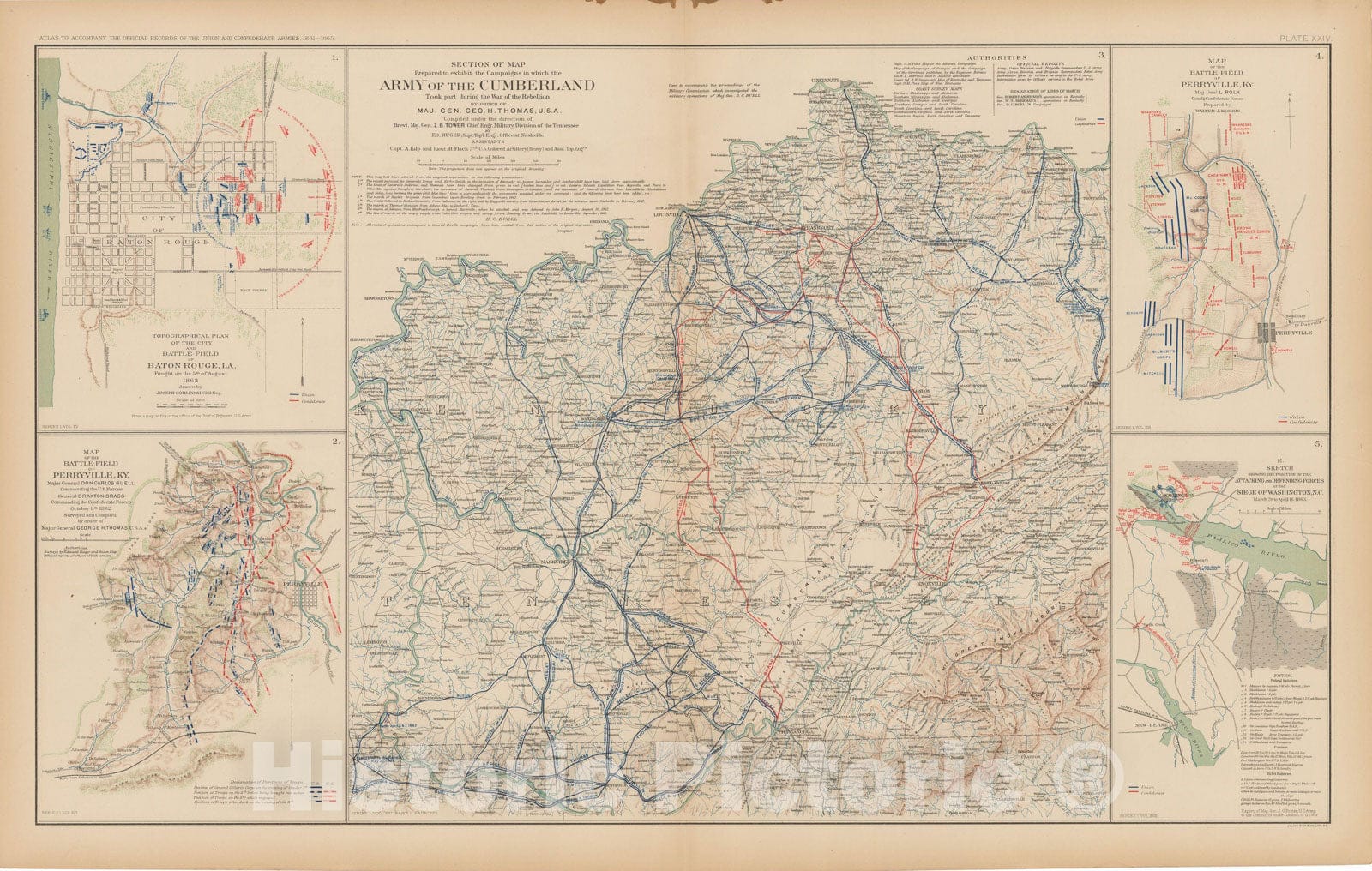 Historic Map : Civil War Atlas of the Union and Confederate Armies, Battles in KY, LA, TN & Washington DC 1895 , Vintage Wall Art