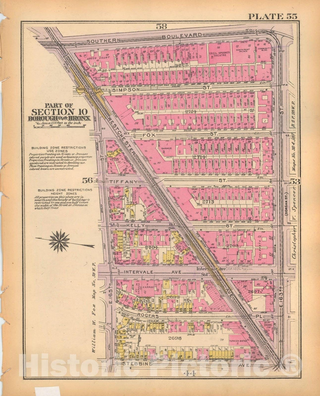 Historic Map : Borough of The Bronx, Sections 9-13, The Bronx 1928 Plate 055 , Vintage Wall Art