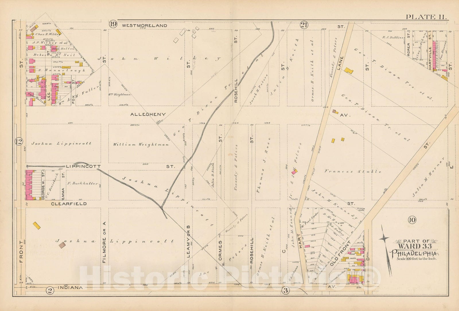 Historic Map : Atlas City of Philadelphia Volume 9 25th and 33rd Wards, Philadelphia 1891 Plate 011 , Vintage Wall Art