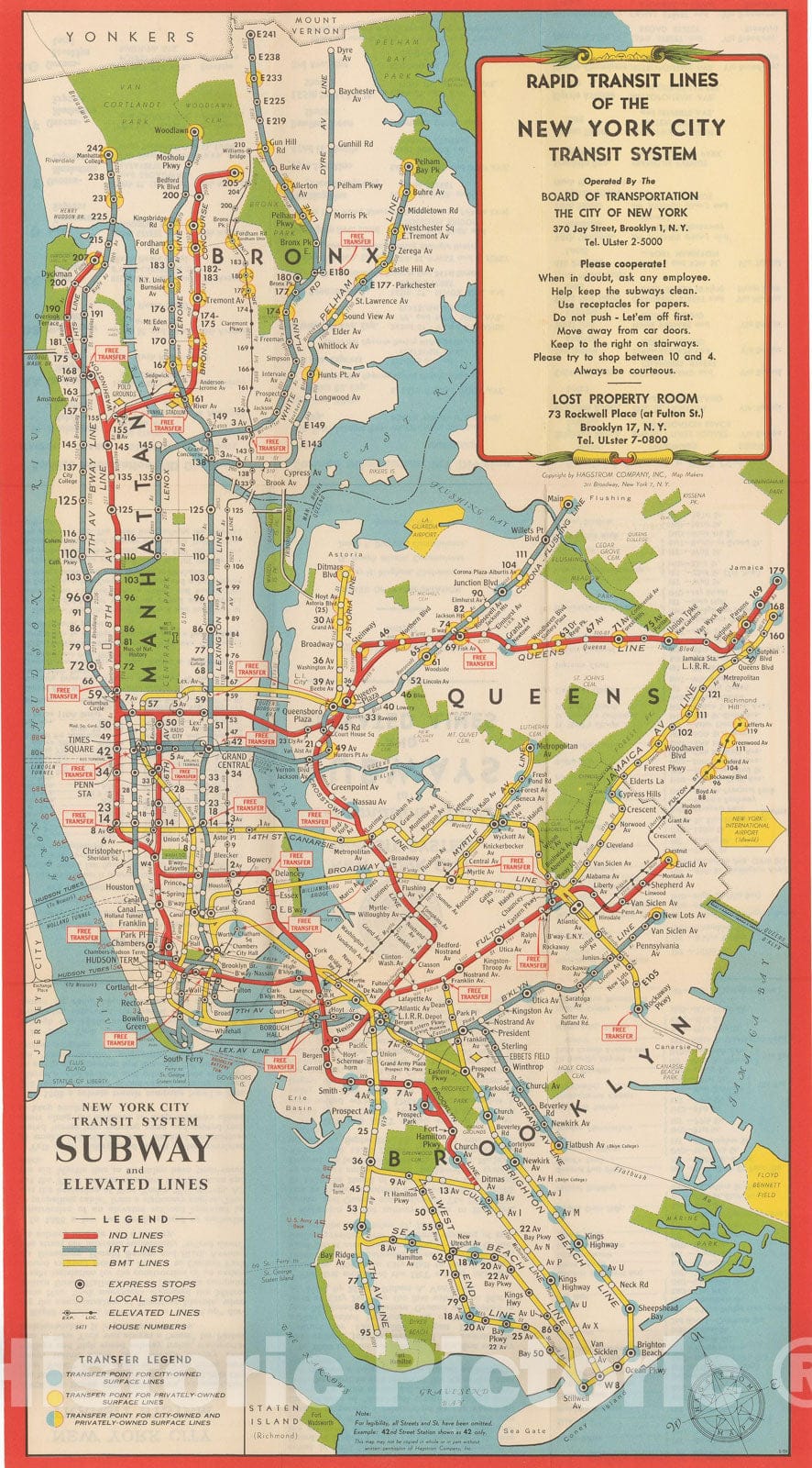 Historic Map : New York City Transit Maps, New York City Rapid Transit Lines 1952 Railroad Catography , v2, Vintage Wall Art