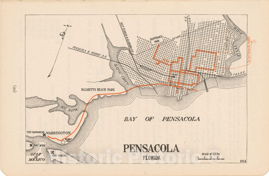 Historic Map : Pensacola 1914 , North American Electric Power and Traction Companies , Vintage Wall Art