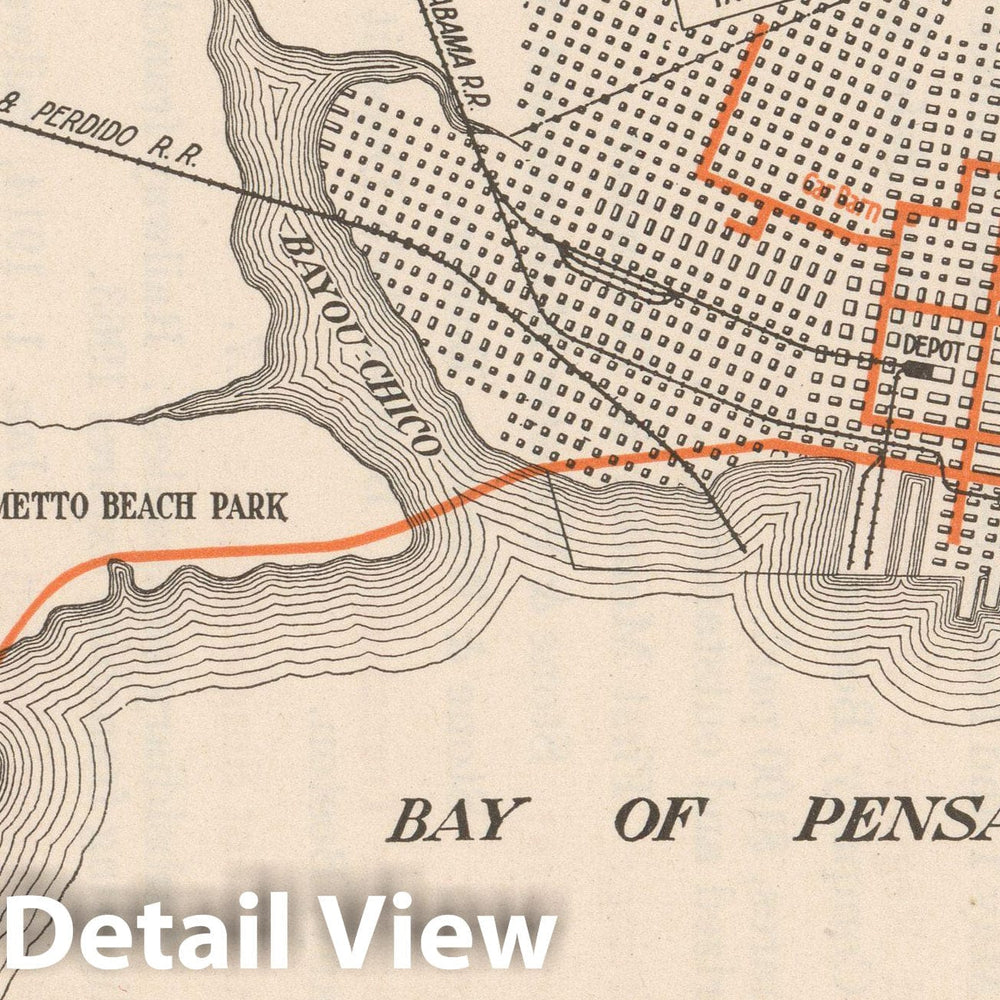 Historic Map : Pensacola 1914 , North American Electric Power and Traction Companies , Vintage Wall Art