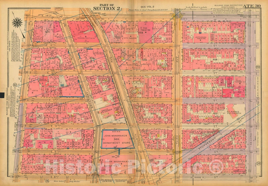 Historic Map : Atlas City of New York, Borough of Manhattan, Volume One, Battery to 14th Street, Manhattan 1922 Plate 030 , Vintage Wall Art