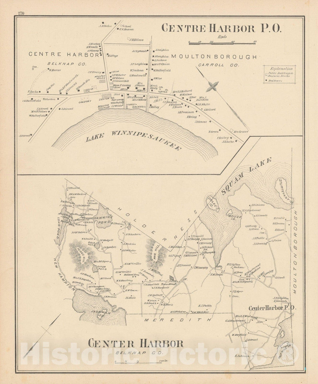 Historic Map : Center Harbor 1892 , Town and City Atlas State of New Hampshire , Vintage Wall Art