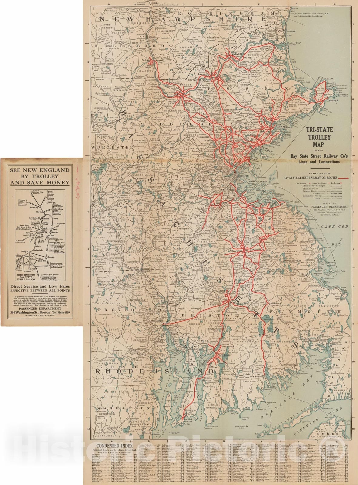 Historic Map : New Hampshire, Tri-State Trolley Map Transit Railroad Catography , Vintage Wall Art