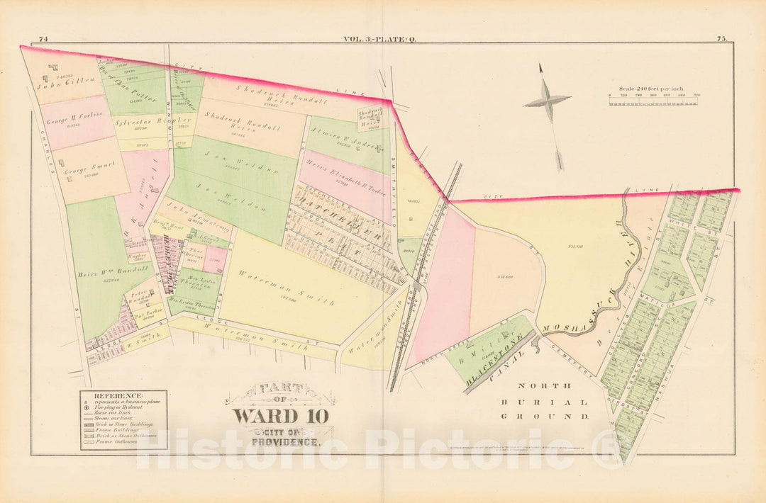 Historic Map : City Atlas of Providence Rhode Island by Wards, Volume III, Providence 1875 Plate Q , Vintage Wall Art