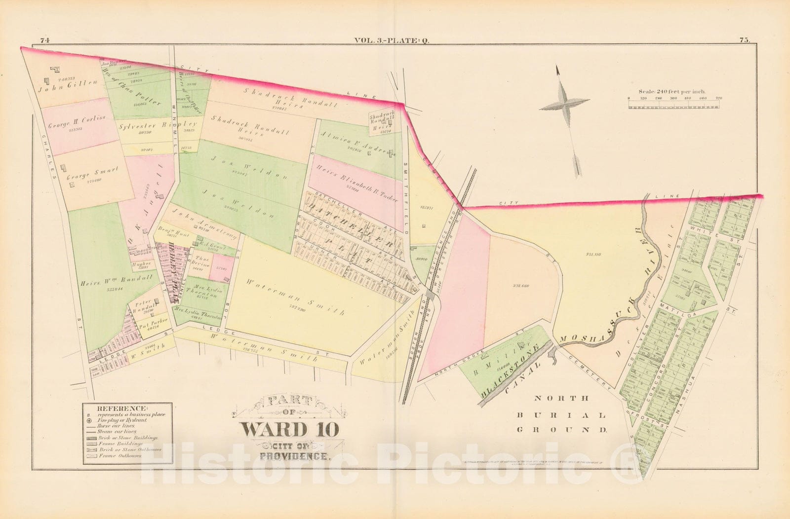 Historic Map : City Atlas of Providence Rhode Island by Wards, Volume III, Providence 1875 Plate Q , Vintage Wall Art