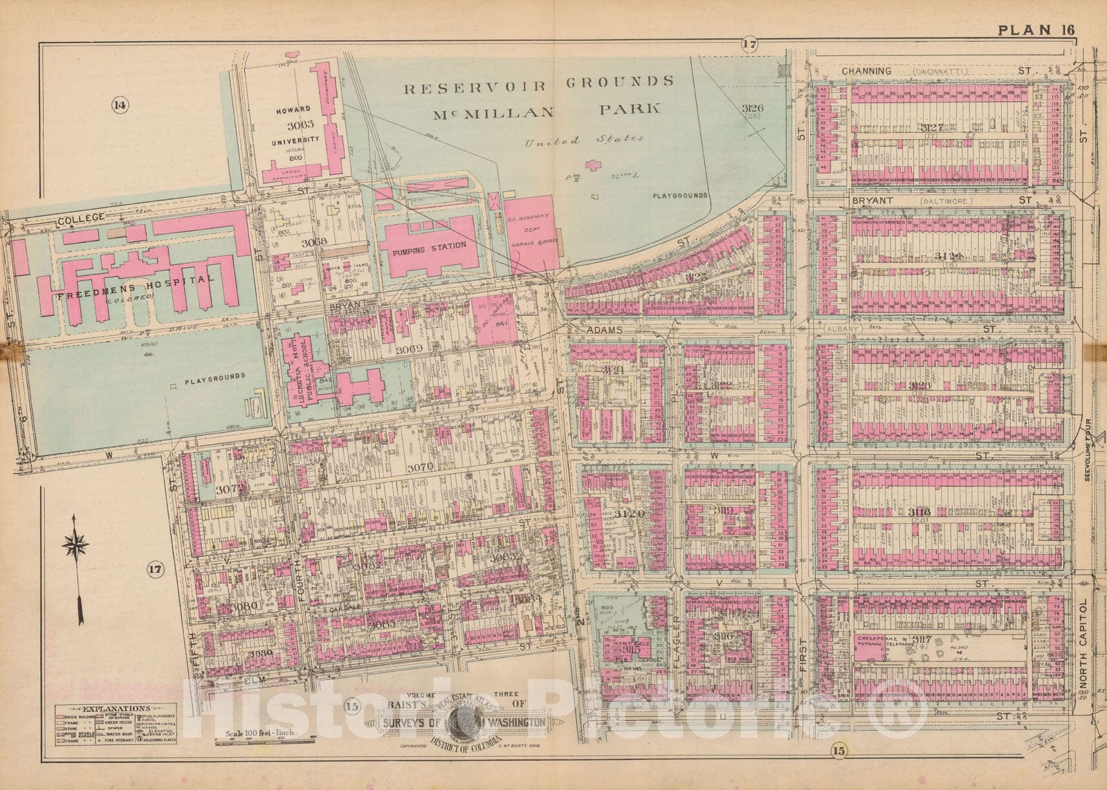 Historic Map : Atlas of Washington D.C. Volume 3 (Outer NW), Washington 1937 Plate 016 , Vintage Wall Art