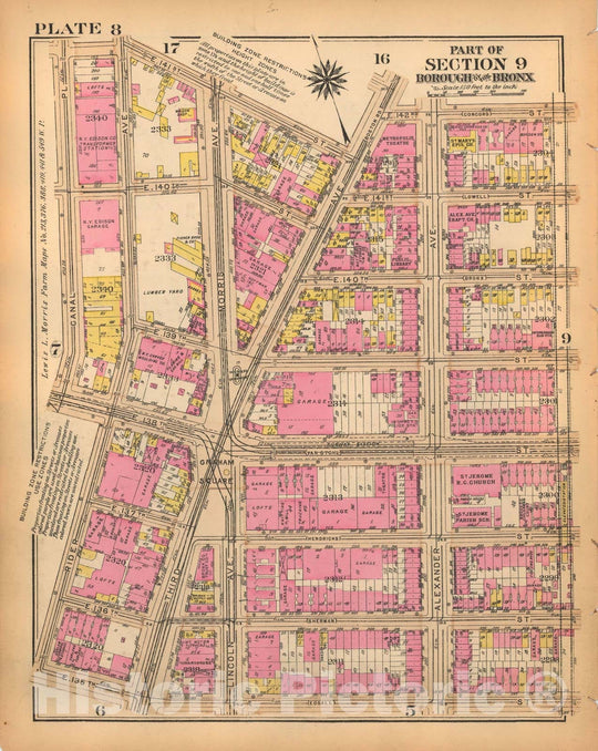 Historic Map : Borough of The Bronx, Sections 9-13, The Bronx 1928 Plate 008 , Vintage Wall Art