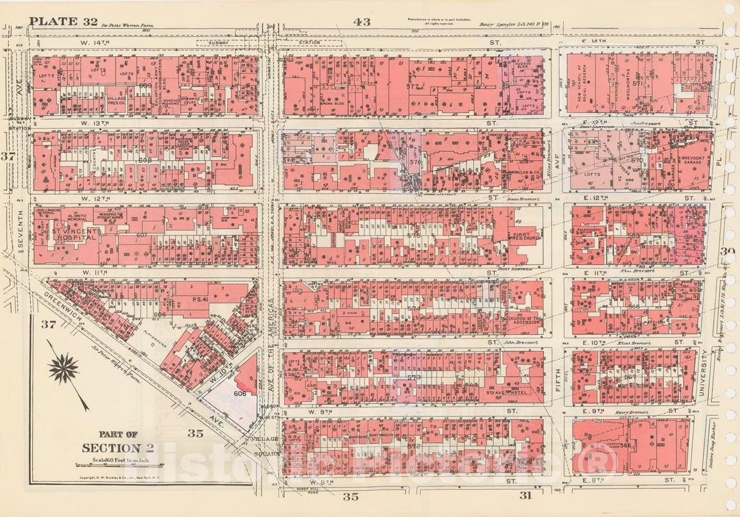 Historic Map : Manhattan Land Book 1955 - Updated Through Nov 7th, New York City 1975 Plate 032 , Vintage Wall Art