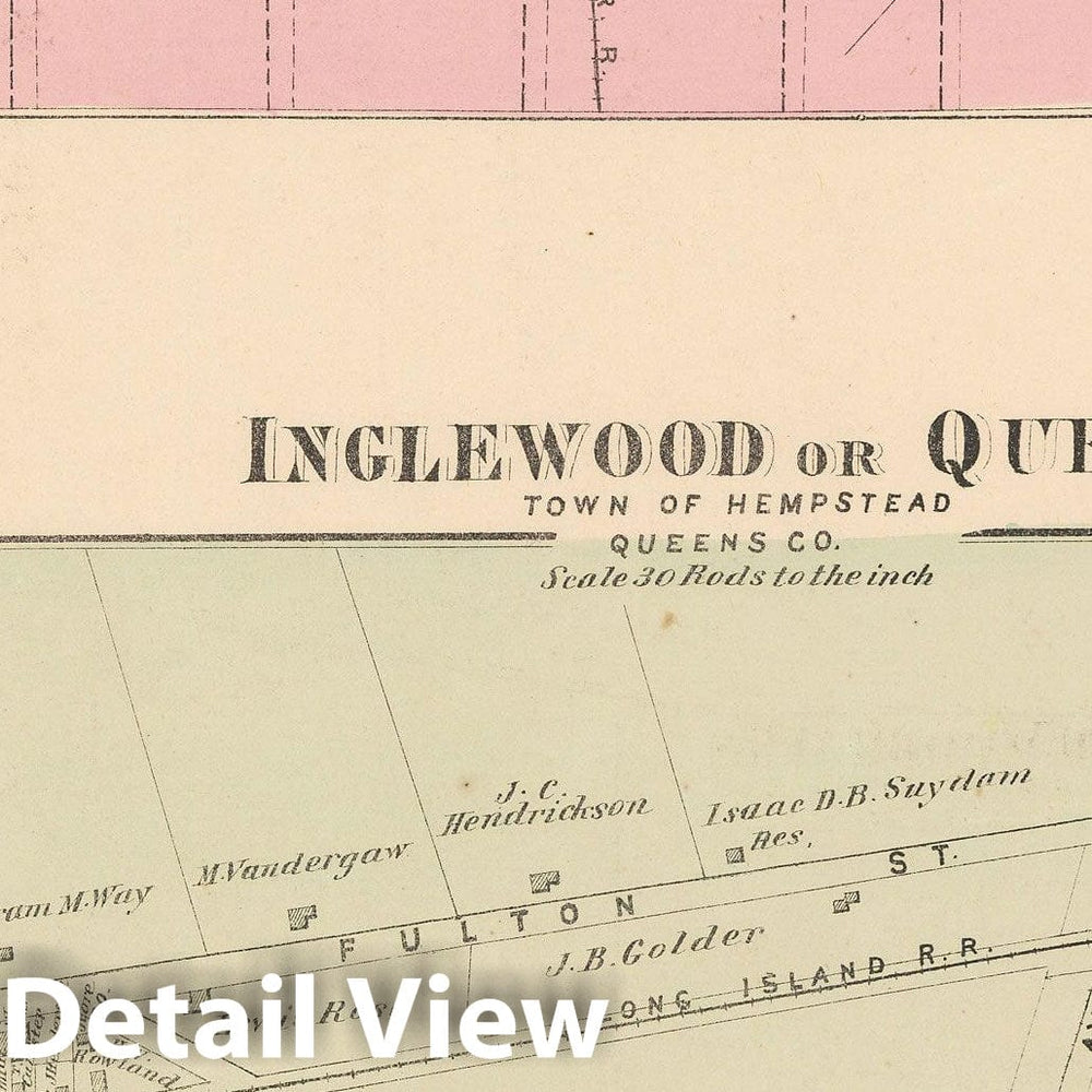 Historic Map : Atlas of Long Island, New York, Hempstead & Jamaica & Queens 1873 , Vintage Wall Art