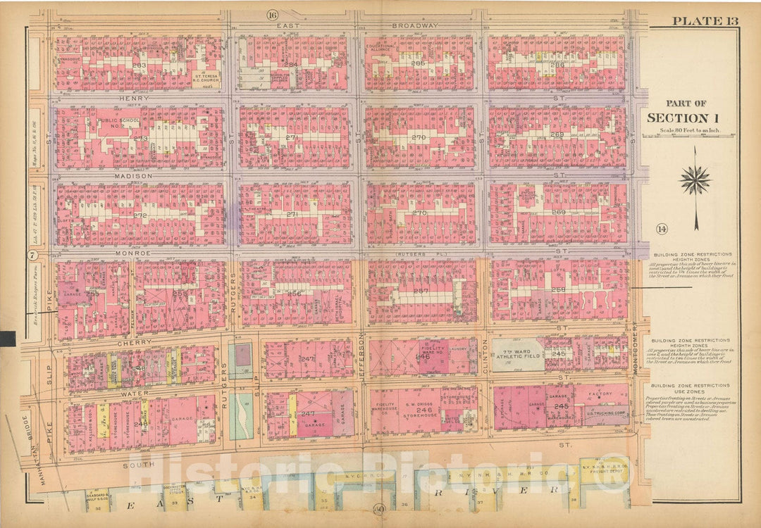 Historic Map : Atlas City of New York, Borough of Manhattan, Vol 1, Batery to 14th St 1922 - 1935 Plate 013 , Vintage Wall Art