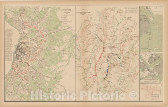 Historic Map : Civil War Atlas of the Union and Confederate Armies, Battles in GA, PA & VA 1895 , Vintage Wall Art