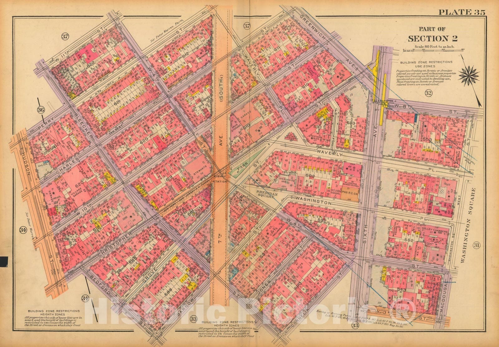 Historic Map : Atlas City of New York, Borough of Manhattan, Volume One, Battery to 14th Street, Manhattan 1922 Plate 035 , Vintage Wall Art