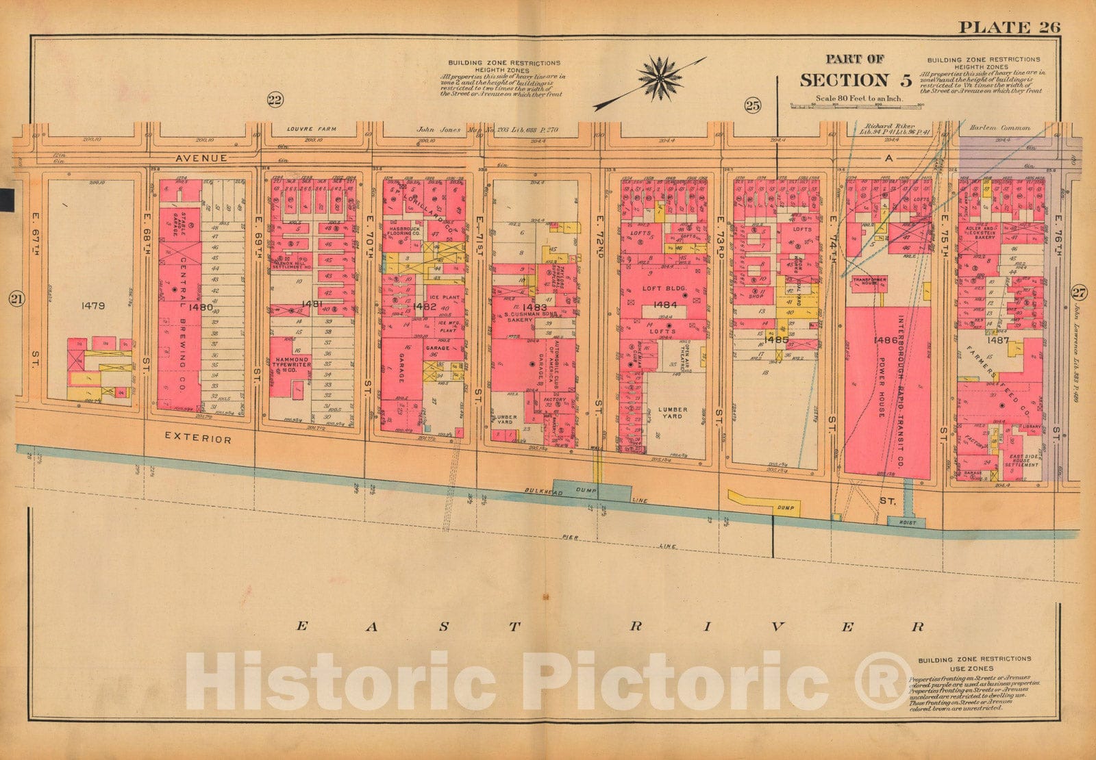 Historic Map : Atlas City of New York, Borough of Manhattan, Volume 3, 59th St to 110th St, Manhattan 1921 Plate 026 , Vintage Wall Art