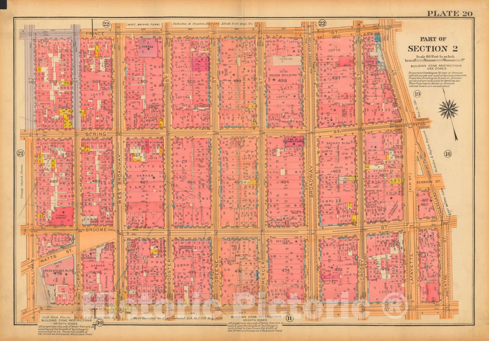 Historic Map : Atlas City of New York, Borough of Manhattan, Volume One, Battery to 14th Street, Manhattan 1922 Plate 020 , Vintage Wall Art