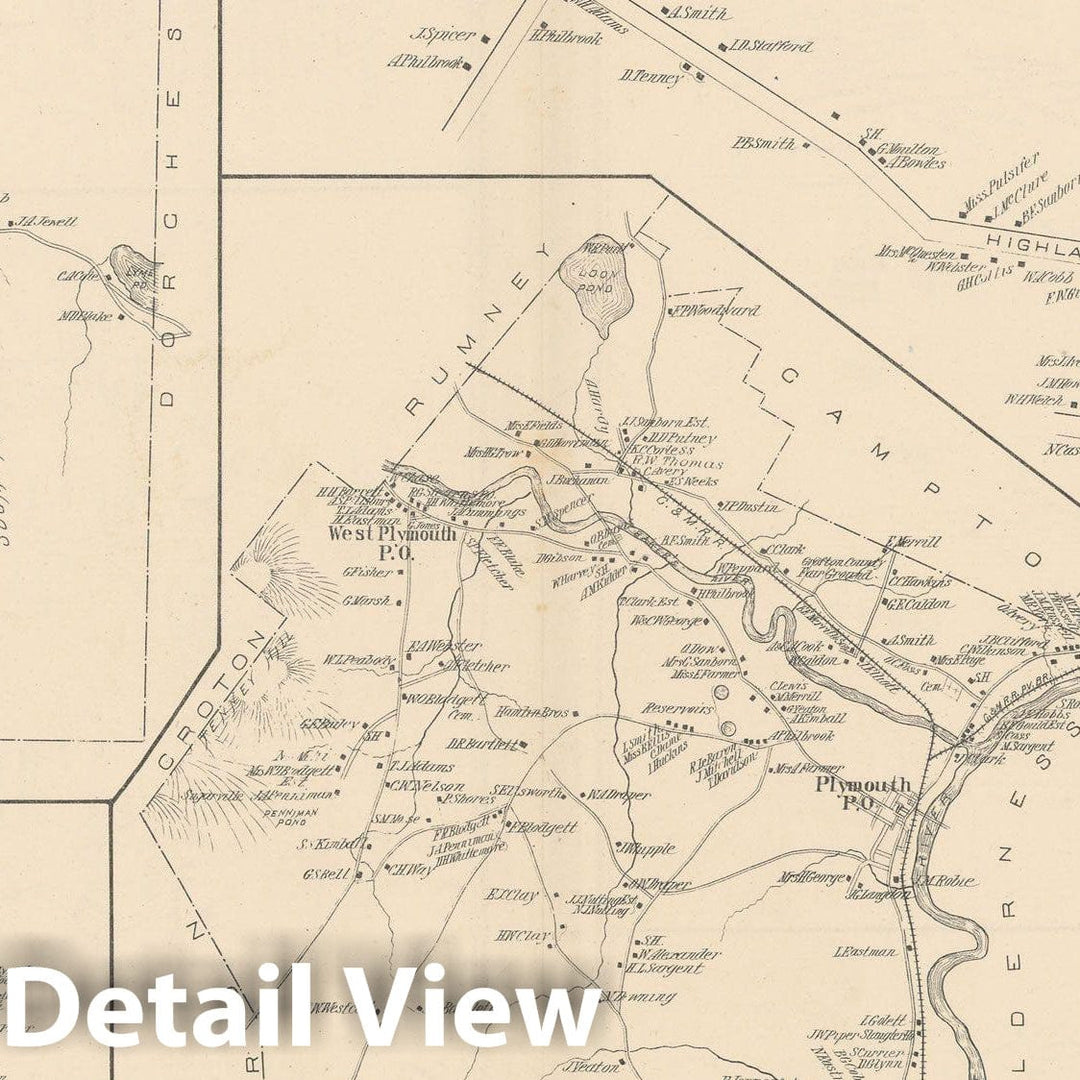 Historic Map : Lyme & Plymouth 1892 , Town and City Atlas State of New Hampshire , Vintage Wall Art