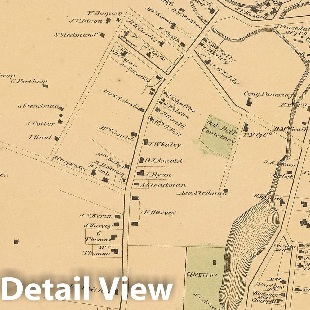 Historic Map : Atlas State of Rhode Island, Peacedale & Rocky Brook & Wakefield 1870 , Vintage Wall Art