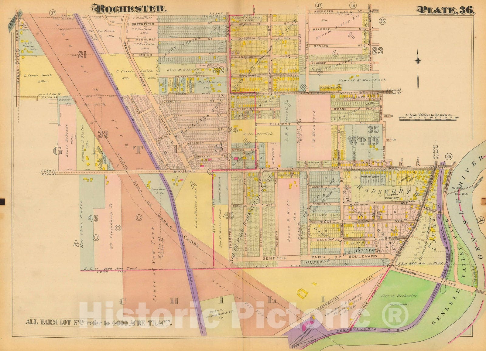 Historic Map : Atlas City of Rochester New York, Rochester 1910 Plate 036 , Vintage Wall Art