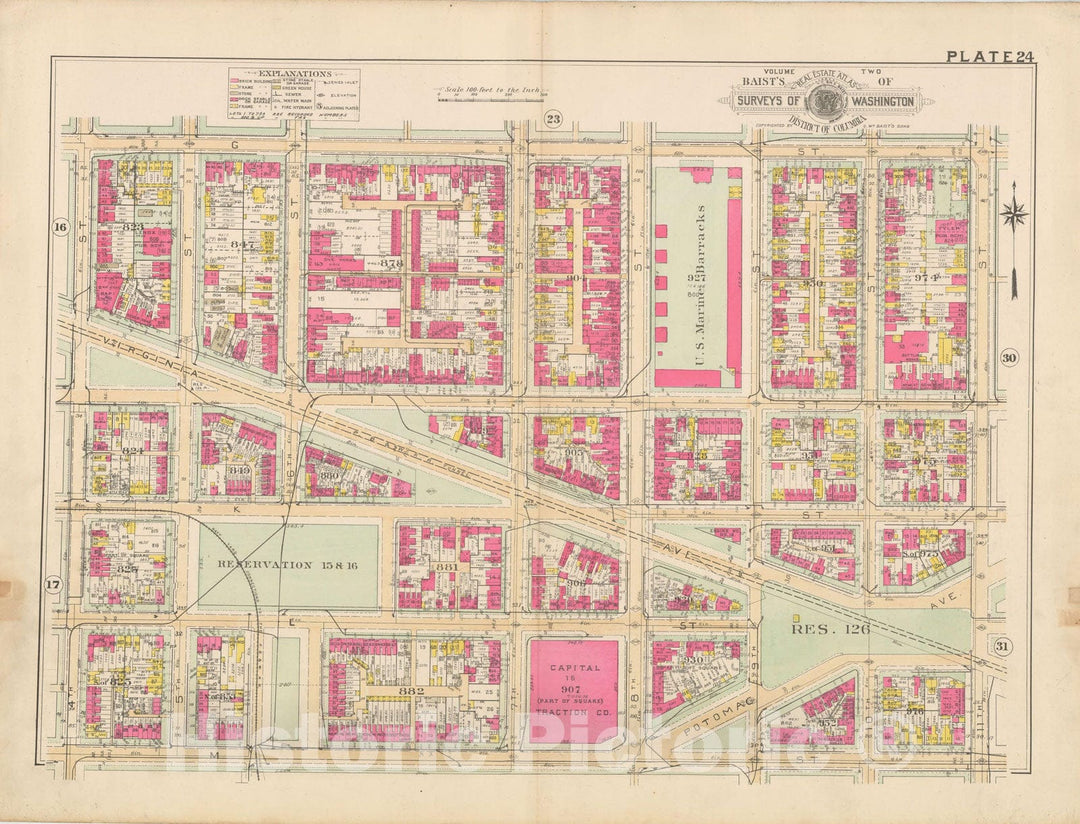 Historic Map : Atlas of Washington D.C. Volume 2 (NE, SE, SW), Washington 1928 Plate 024 , Vintage Wall Art