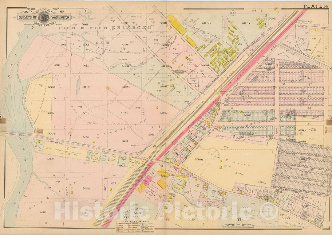 Historic Map : Atlas of Washington D.C. Volume 4 (NE, SE), Washington 1907 Plate 014 , Vintage Wall Art