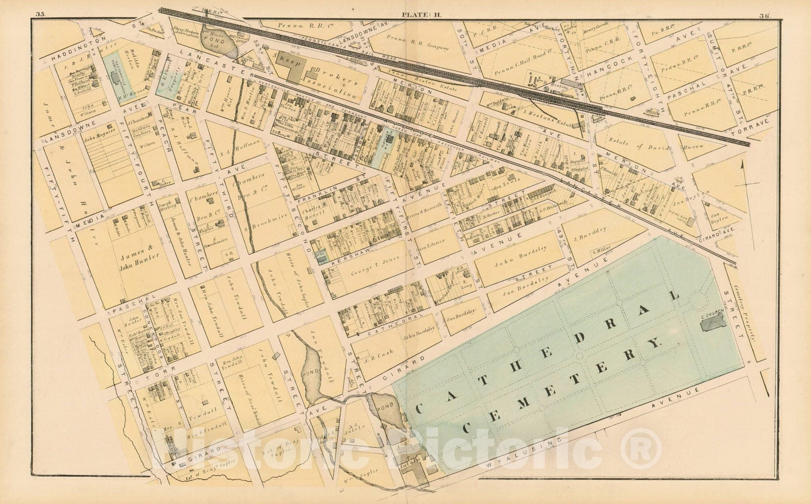 Historic Map : Atlas of West Philadelphia including the 24th & 27th Wards of the City of Philadelphia, West Philadelphia 1872 Plate H , Vintage Wall Art