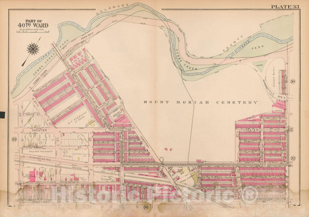 Historic Map : Atlas City of Philadelphia Wards 24,27,34,40,44&46 West Philadelphia, West Philadelphia 1927 Plate 033 , Vintage Wall Art