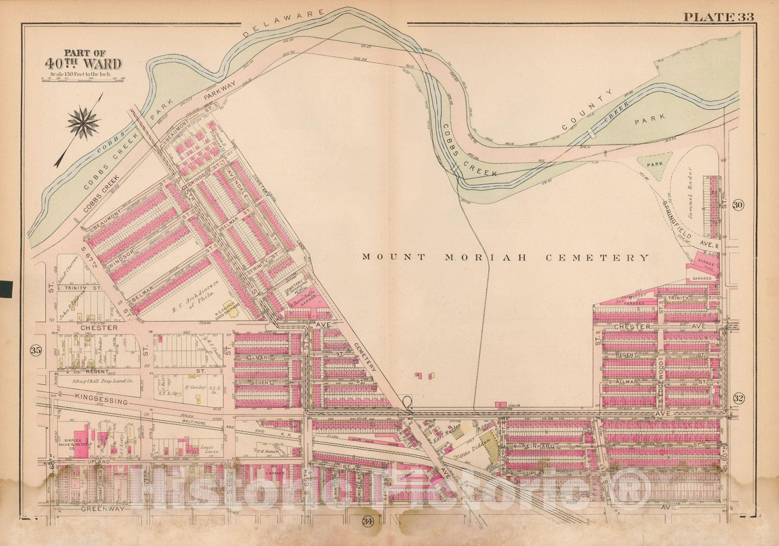 Historic Map : Atlas City of Philadelphia Wards 24,27,34,40,44&46 West Philadelphia, West Philadelphia 1927 Plate 033 , Vintage Wall Art