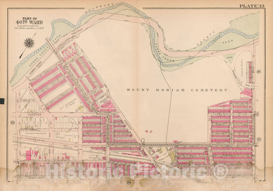 Historic Map : Atlas City of Philadelphia Wards 24,27,34,40,44&46 West Philadelphia, West Philadelphia 1927 Plate 033 , Vintage Wall Art