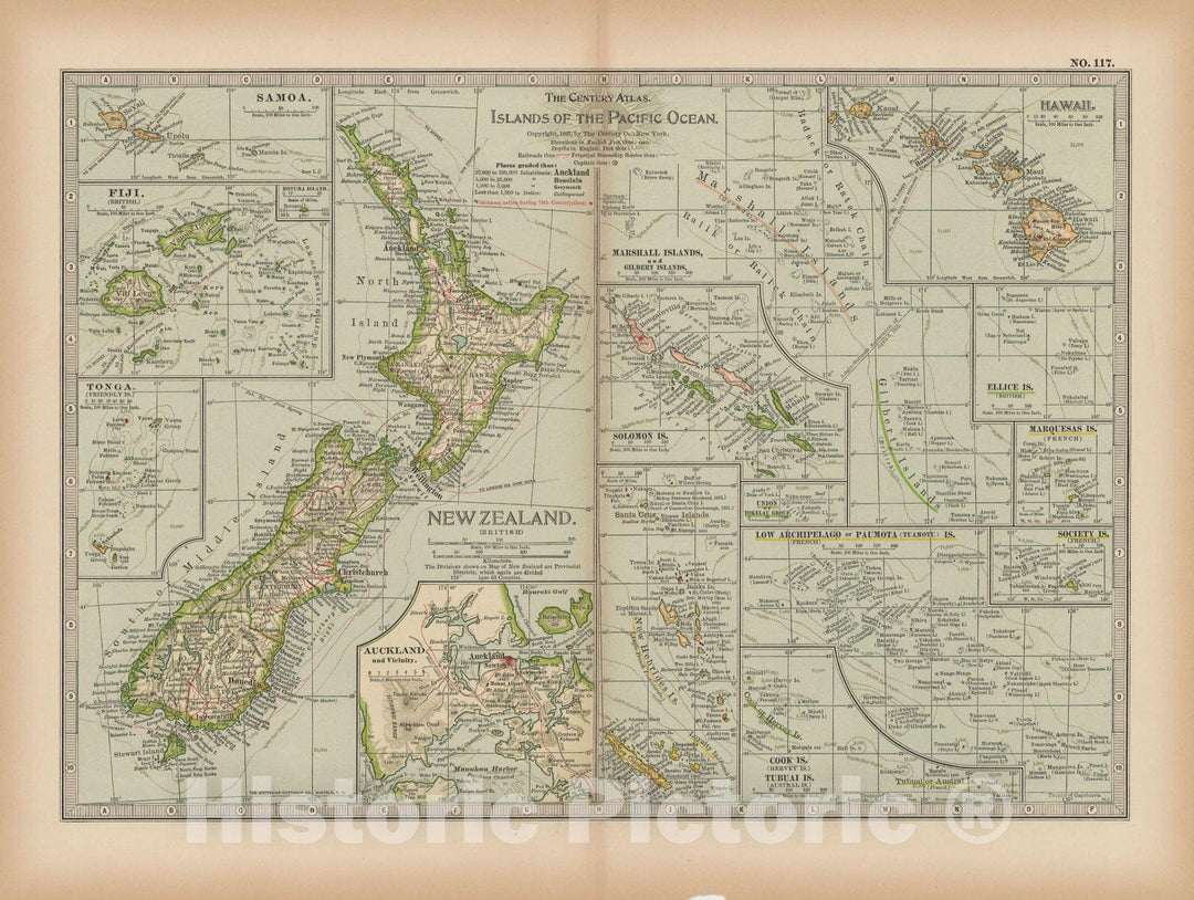 Historic Map : Solomon Islands & New Zealand & Fiji & Oceania 1897 , The Century Atlas World , Vintage Wall Art