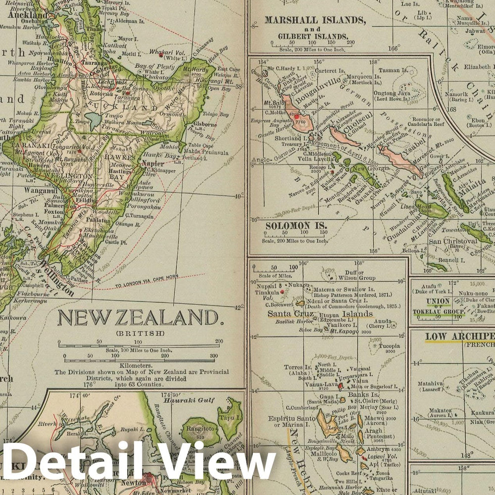 Historic Map : Solomon Islands & New Zealand & Fiji & Oceania 1897 , The Century Atlas World , Vintage Wall Art