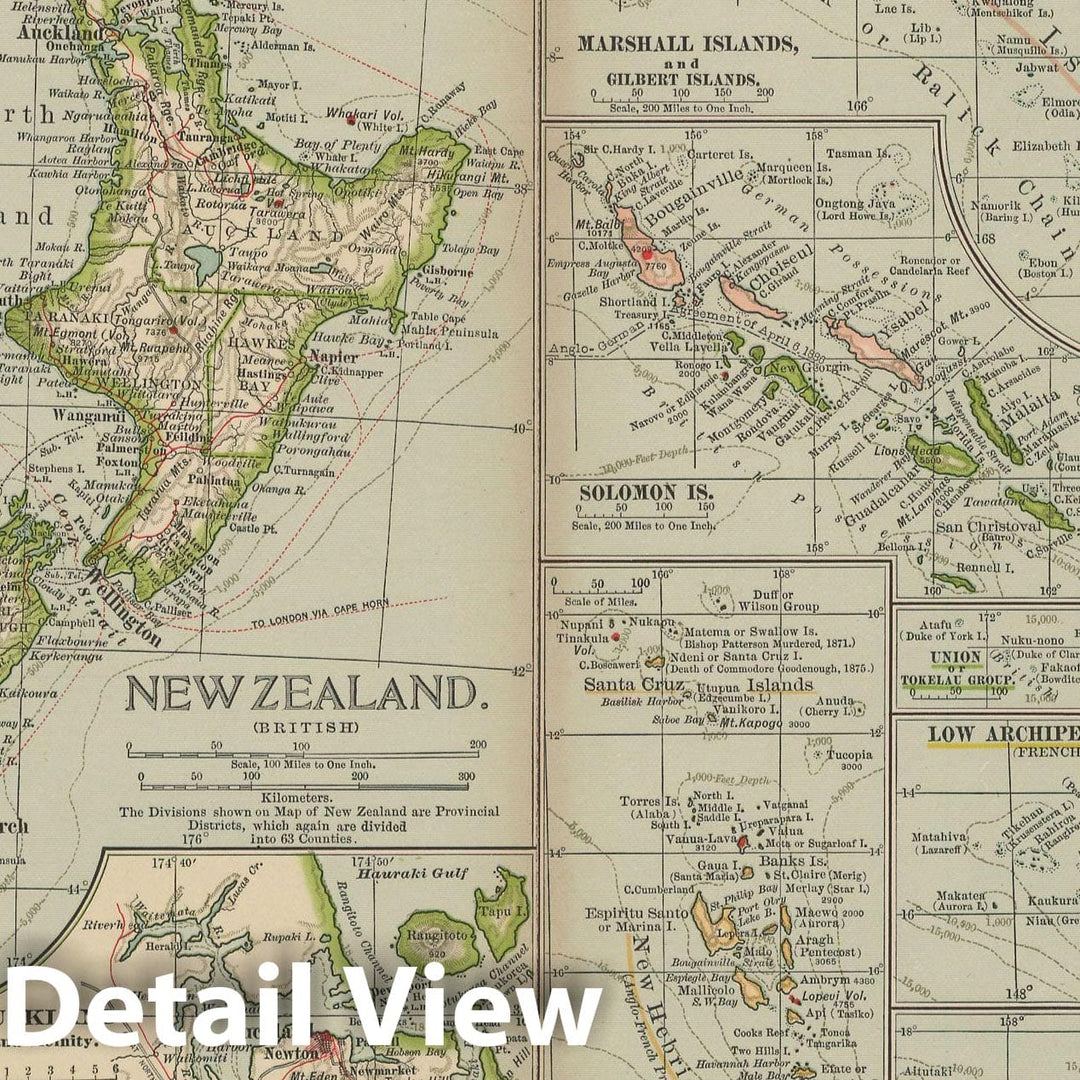 Historic Map : Solomon Islands & New Zealand & Fiji & Oceania 1897 , The Century Atlas World , Vintage Wall Art