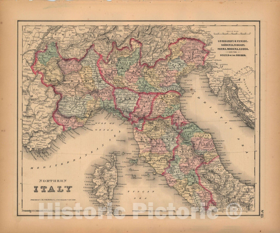 Historic Map : General Atlas (Of The World), Italy 1857 , v2, Vintage Wall Art