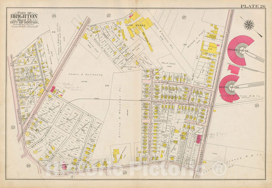 Historic Map : Atlas City of Boston Ward 25 Brighton, Allston 1909 Plate 026 , Vintage Wall Art