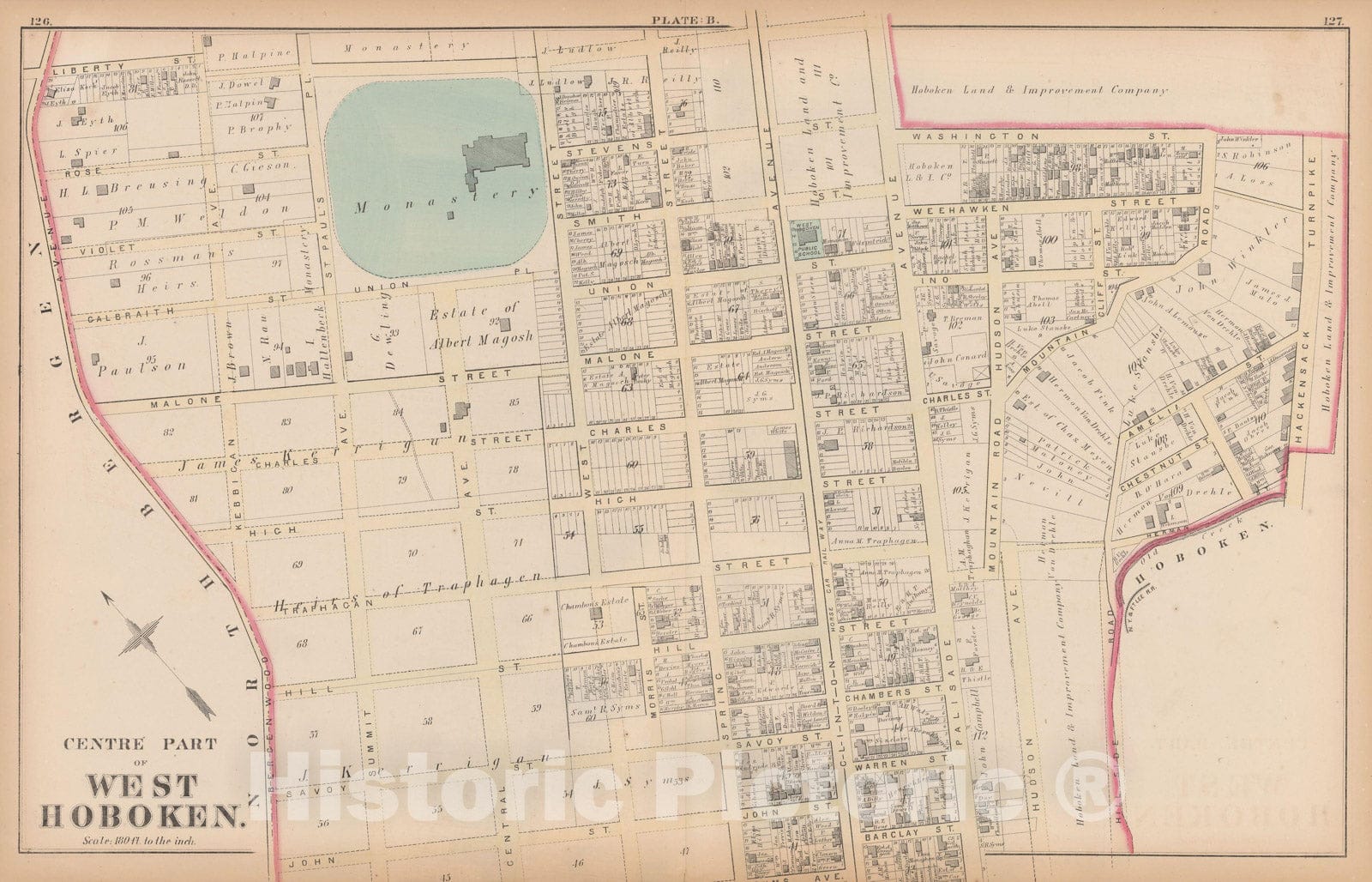 Historic Map : Combined Atlas State of New Jersey & The County of Hudson, West Hoboken 1873 Plate B , Vintage Wall Art