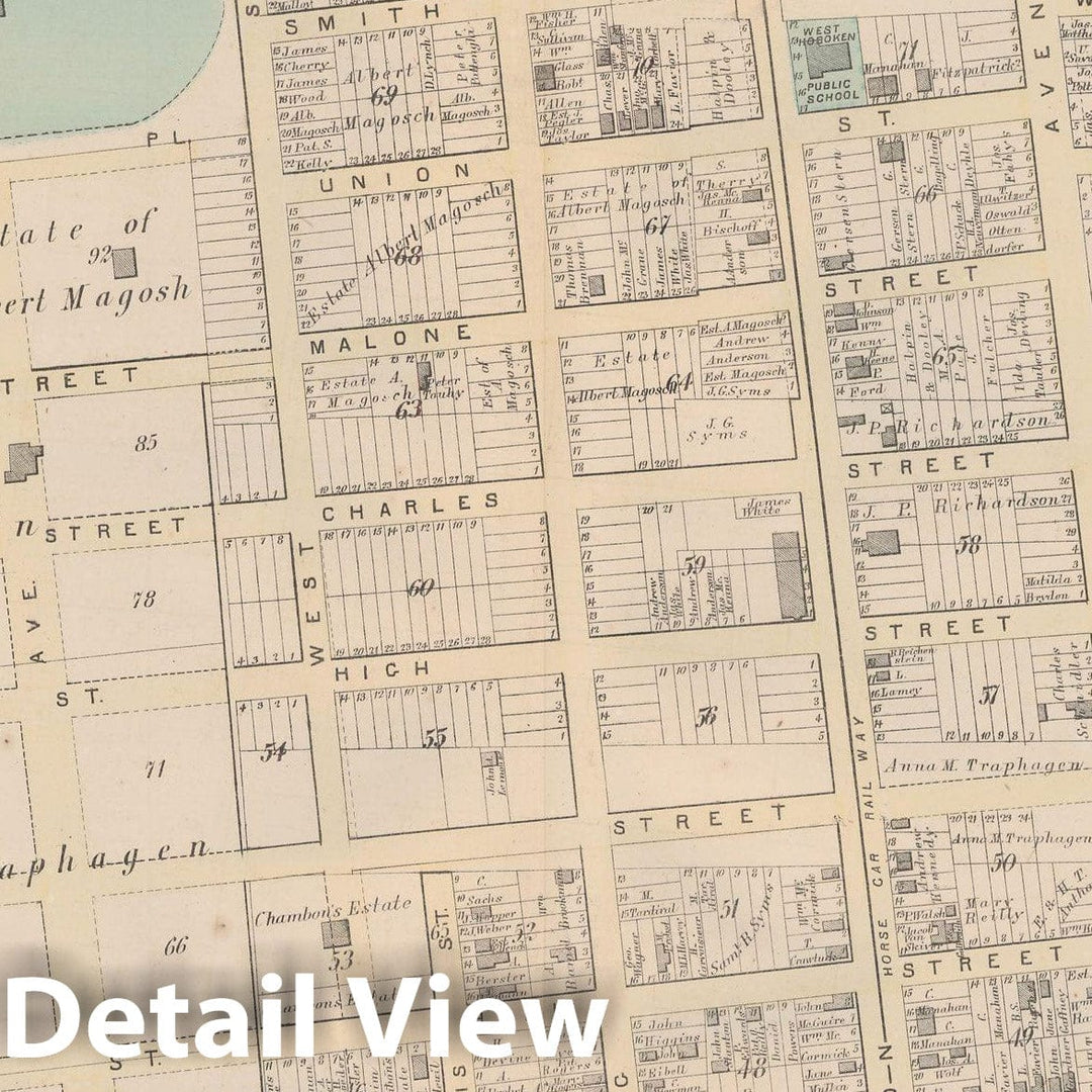 Historic Map : Combined Atlas State of New Jersey & The County of Hudson, West Hoboken 1873 Plate B , Vintage Wall Art