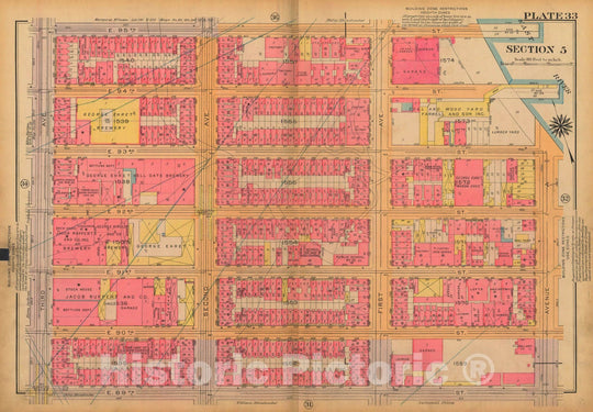 Historic Map : Atlas City of New York, Borough of Manhattan, Volume 3, 59th St to 110th St, Manhattan 1921 Plate 033 , Vintage Wall Art