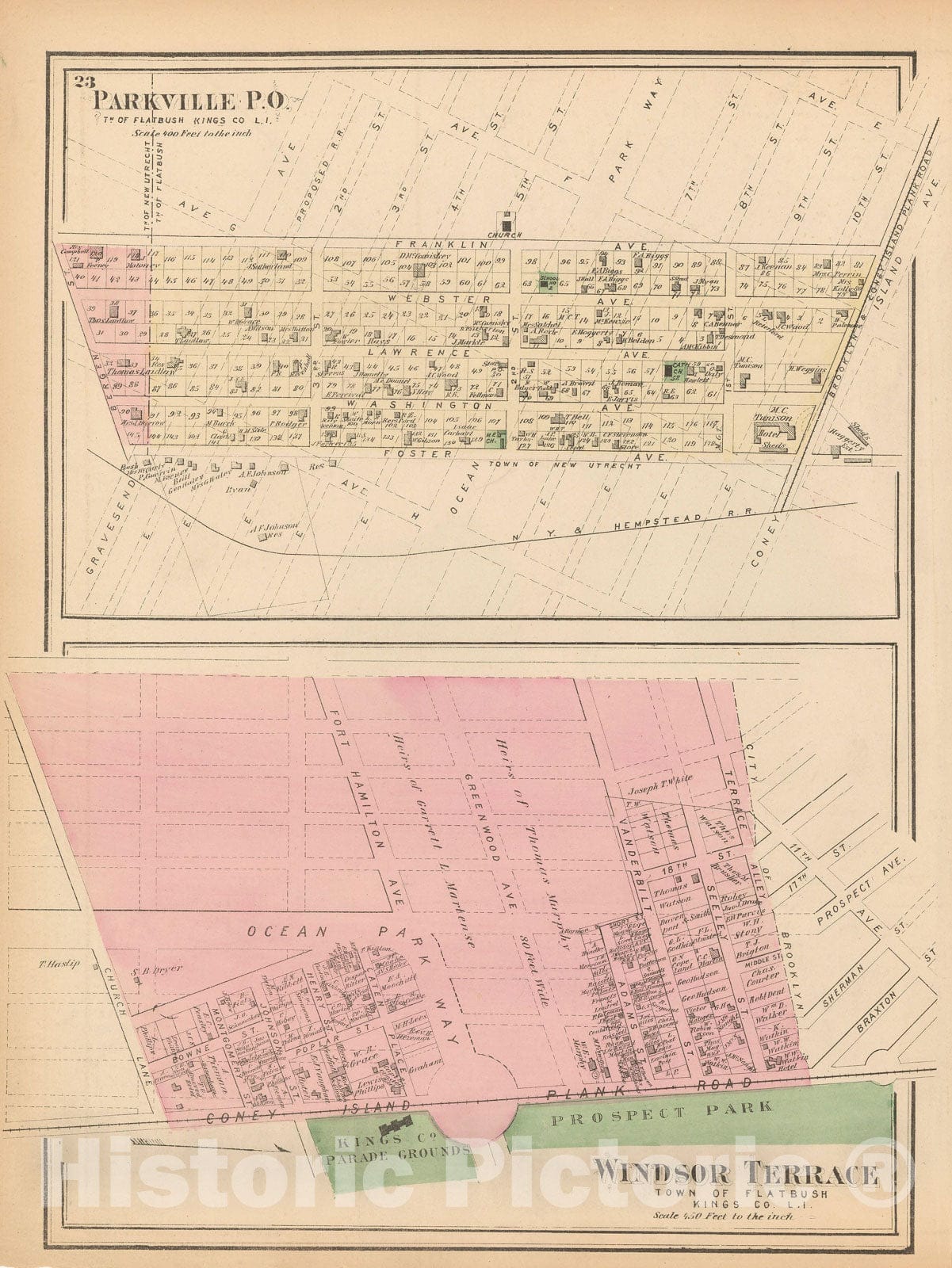 Historic Map : Atlas of Long Island, New York, Brooklyn & Flatbush 1873 , Vintage Wall Art