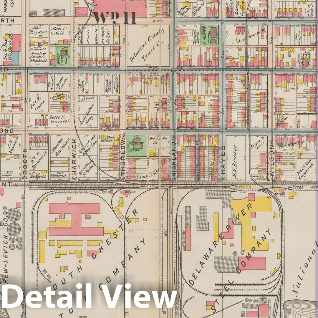 Historic Map : Atlas of Delaware County, West of Ridley Creek, Vol. Two, Chester City & Lower Chichester 1913 Plate 036 , Vintage Wall Art