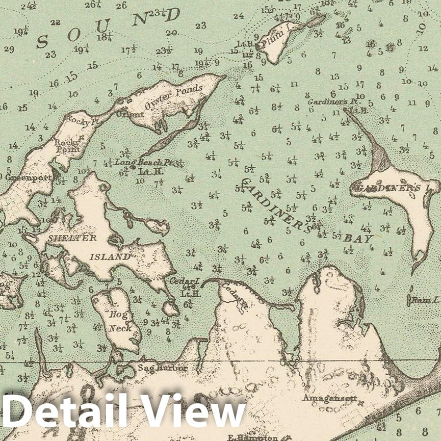 Historic Map : East End of Long Island 1893 Topographic Map , 13th Annual Report of the US Geological Survey , Vintage Wall Art