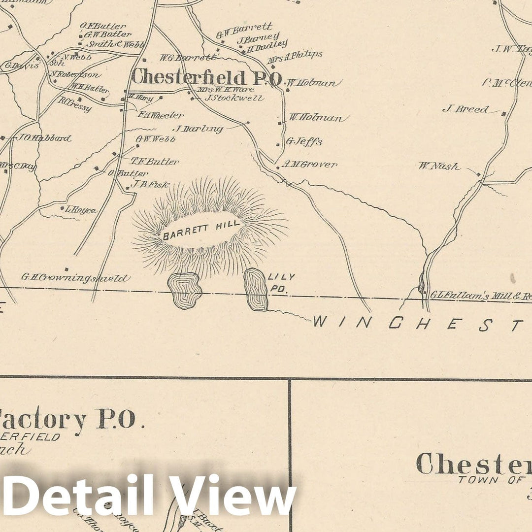 Historic Map : Chesterfield 1892 , Town and City Atlas State of New Hampshire , Vintage Wall Art