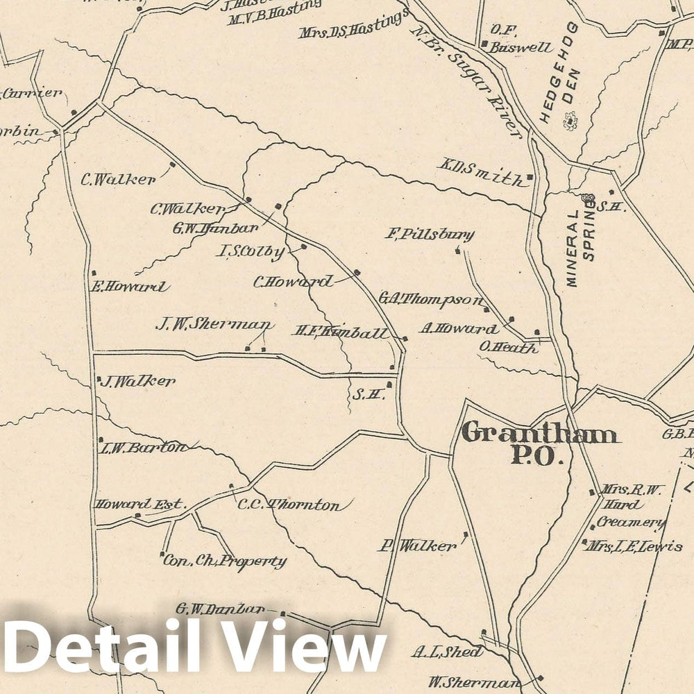 Historic Map : Grantham 1892 , Town and City Atlas State of New Hampshire , Vintage Wall Art