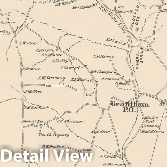 Historic Map : Grantham 1892 , Town and City Atlas State of New Hampshire , Vintage Wall Art