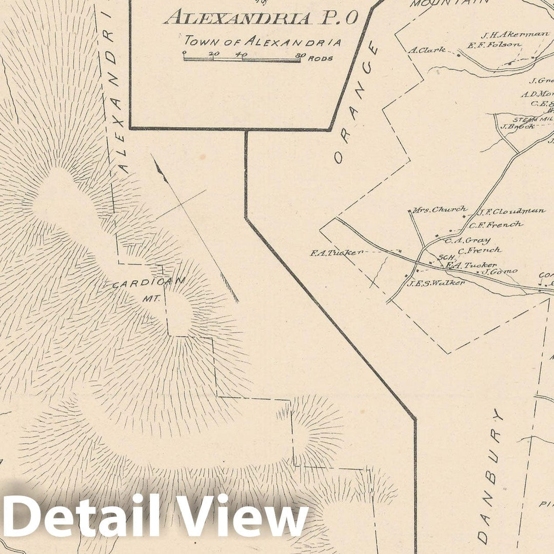 Historic Map : Alexandria & Orange 1892 , Town and City Atlas State of New Hampshire , Vintage Wall Art