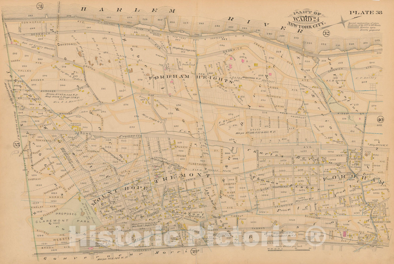 Historic Map : New York City & The Bronx 1885 Plate 038 , Robinson's Atlas City of New York , Vintage Wall Art